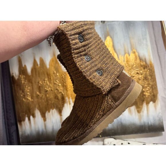 Sz 7 sweater knit tan gold/brown Cardy UGG boots tall or fold over wear - Picture 8 of 13